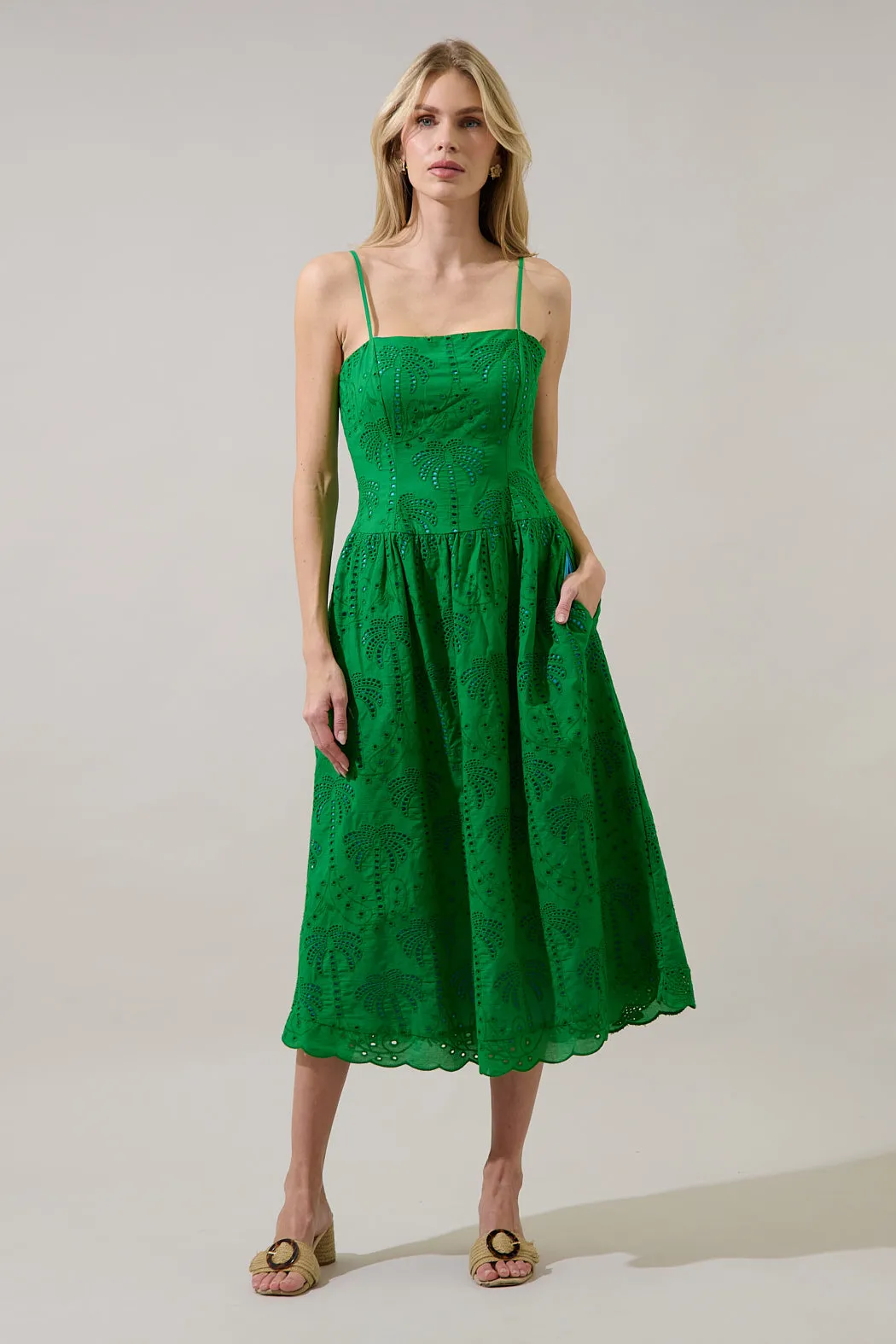 Selry Smocked Midi Dress Palms Eyelet sold by Sugarlips