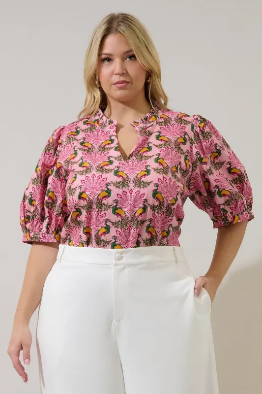 Terri Puff Sleeve Top Peacock Bay Curve sold by Sugarlips