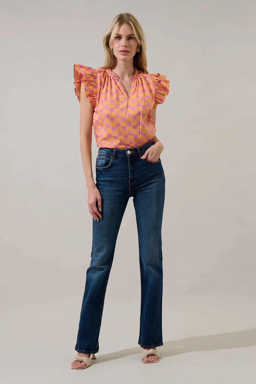 Risette Ruffle Split Neck Top Drift Floral sold by Sugarlips product image thumbnail 4