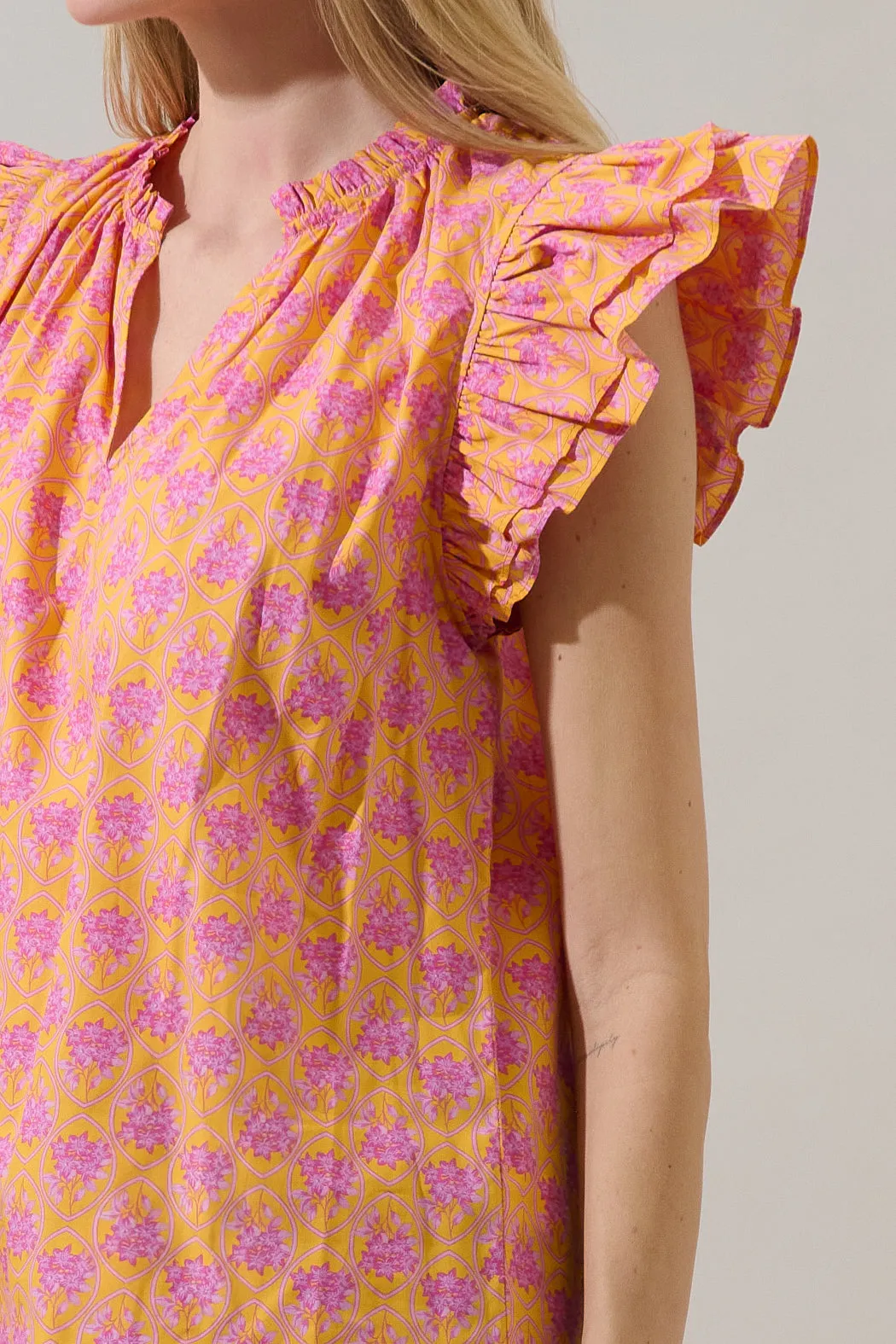 Risette Ruffle Split Neck Top Drift Floral sold by Sugarlips product image thumbnail 5