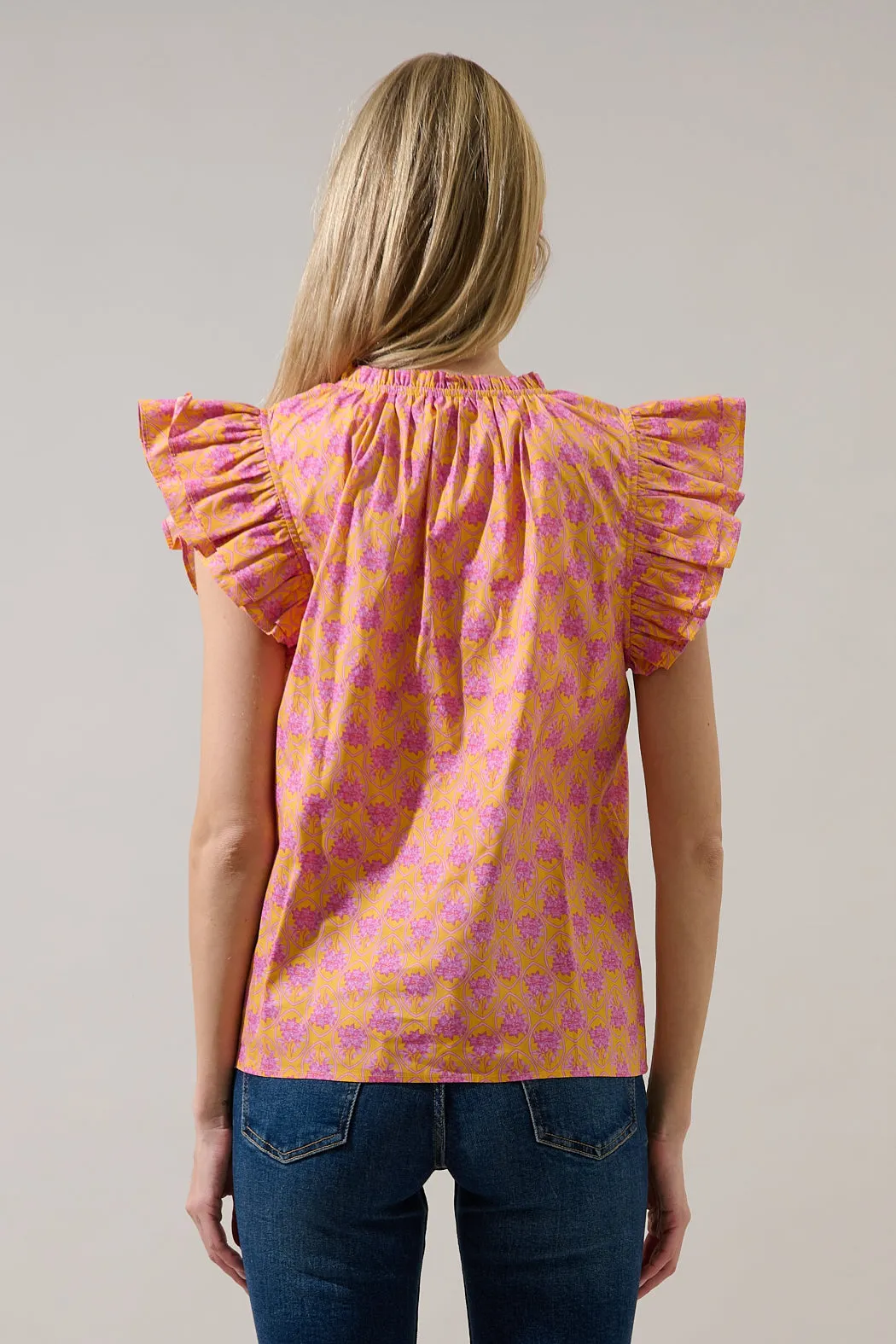 Risette Ruffle Split Neck Top Drift Floral sold by Sugarlips product image thumbnail 2