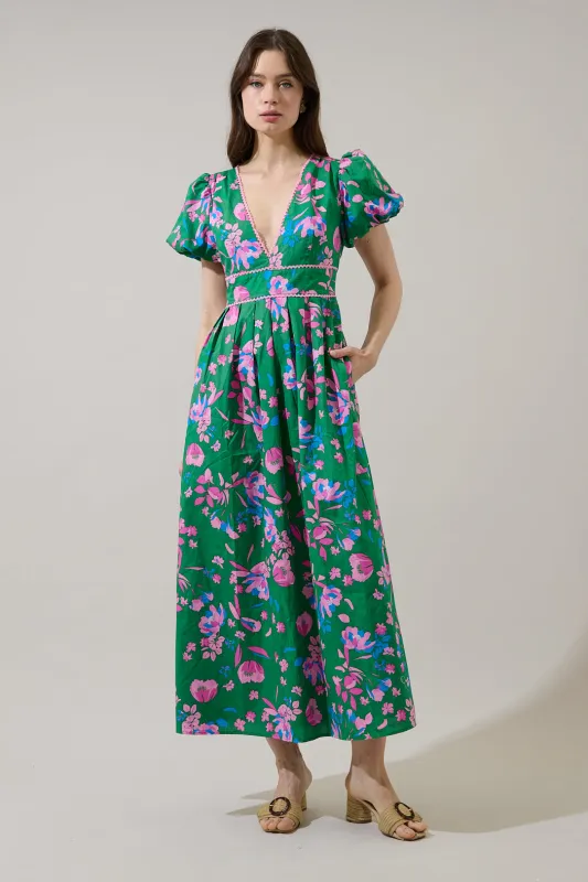 Jaylene Pleated Maxi Dress Denavi Floral made by Sugarlips