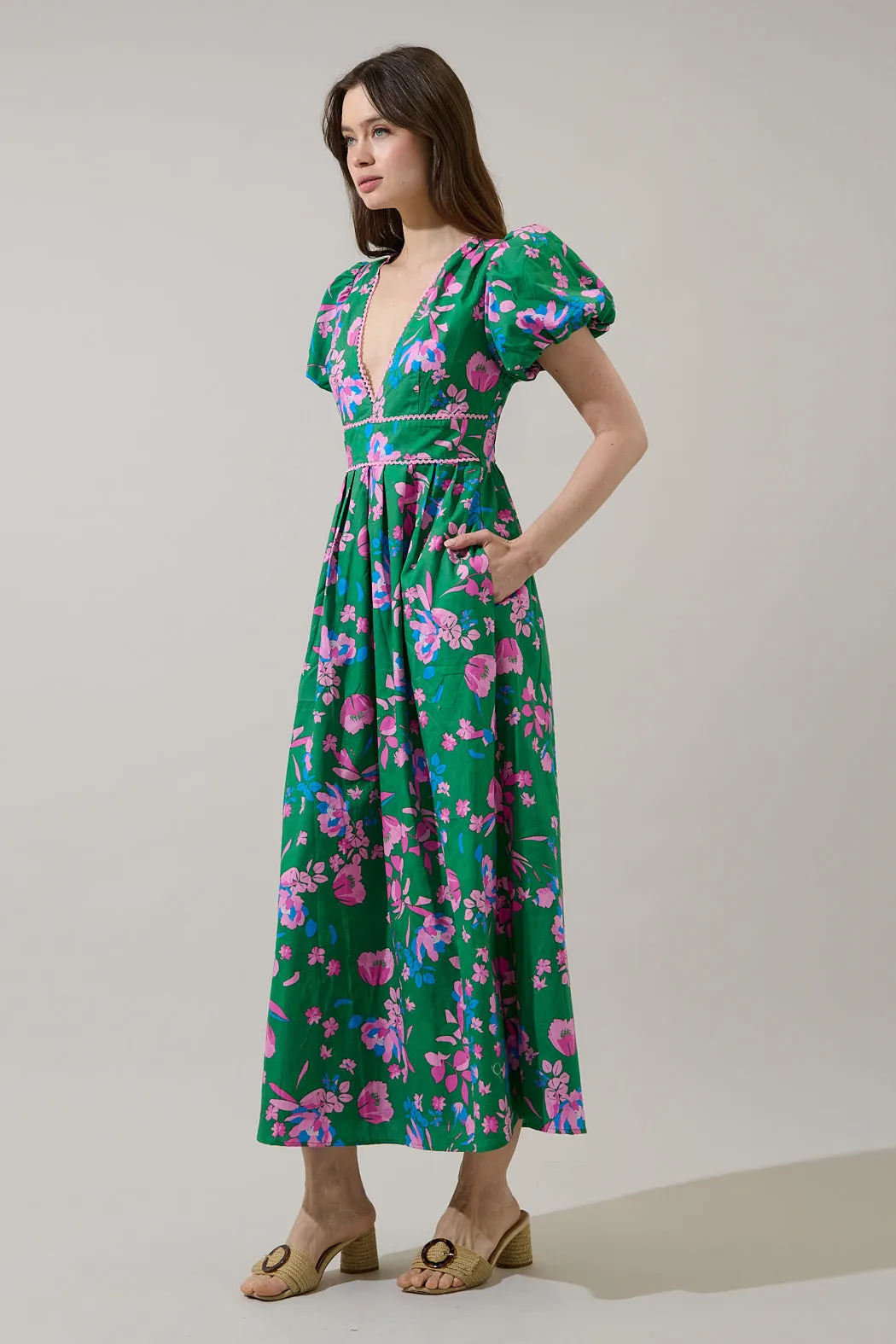 Jaylene Pleated Maxi Dress Denavi Floral sold by Sugarlips product image thumbnail 3