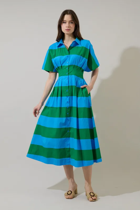 Wilderra Pleated Midi Dress Valdy Stripe sold by Sugarlips