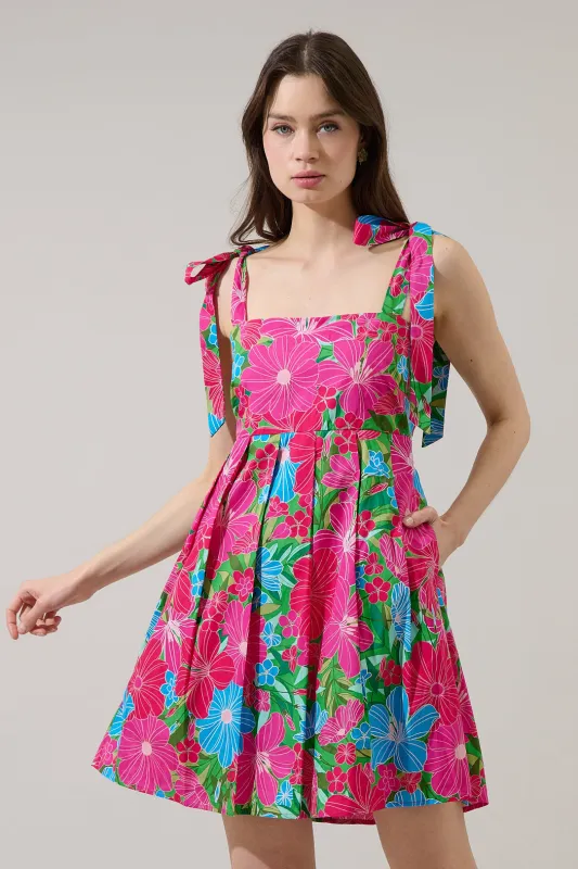 Gracia Pleated Mini Dress Mervy Floral made by Sugarlips