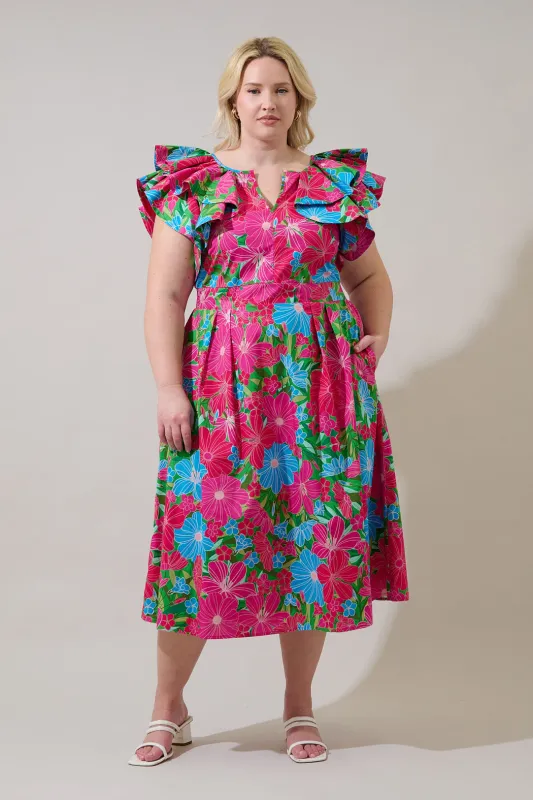 Santana Tie Back Midi Dress Mervy Floral Curve made by Sugarlips