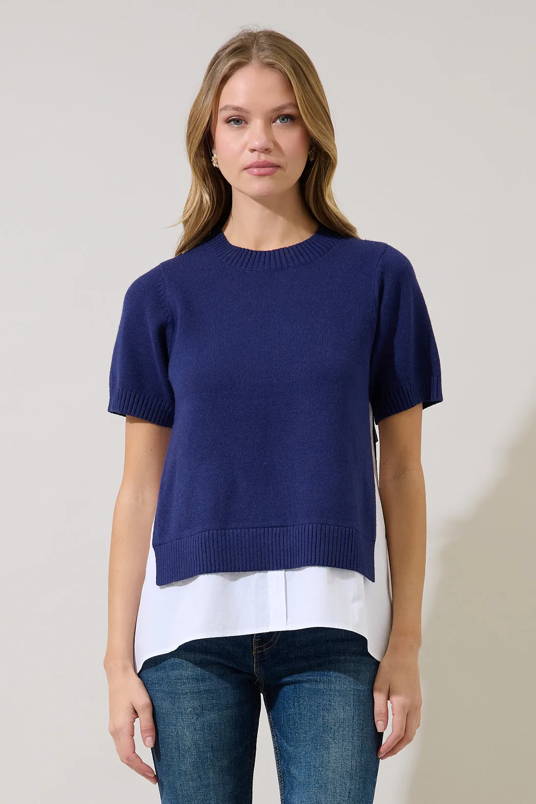 Dierra Mix Media Short Sleeve Sweater sold by Sugarlips