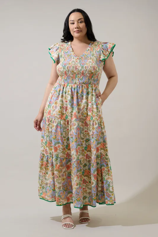 Sunfire Tiered Midi Dress Zamara Floral Curve made by Sugarlips