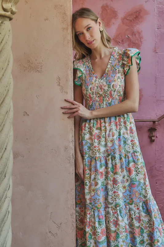Sunfire Tiered Midi Dress Zamara Floral made by Sugarlips