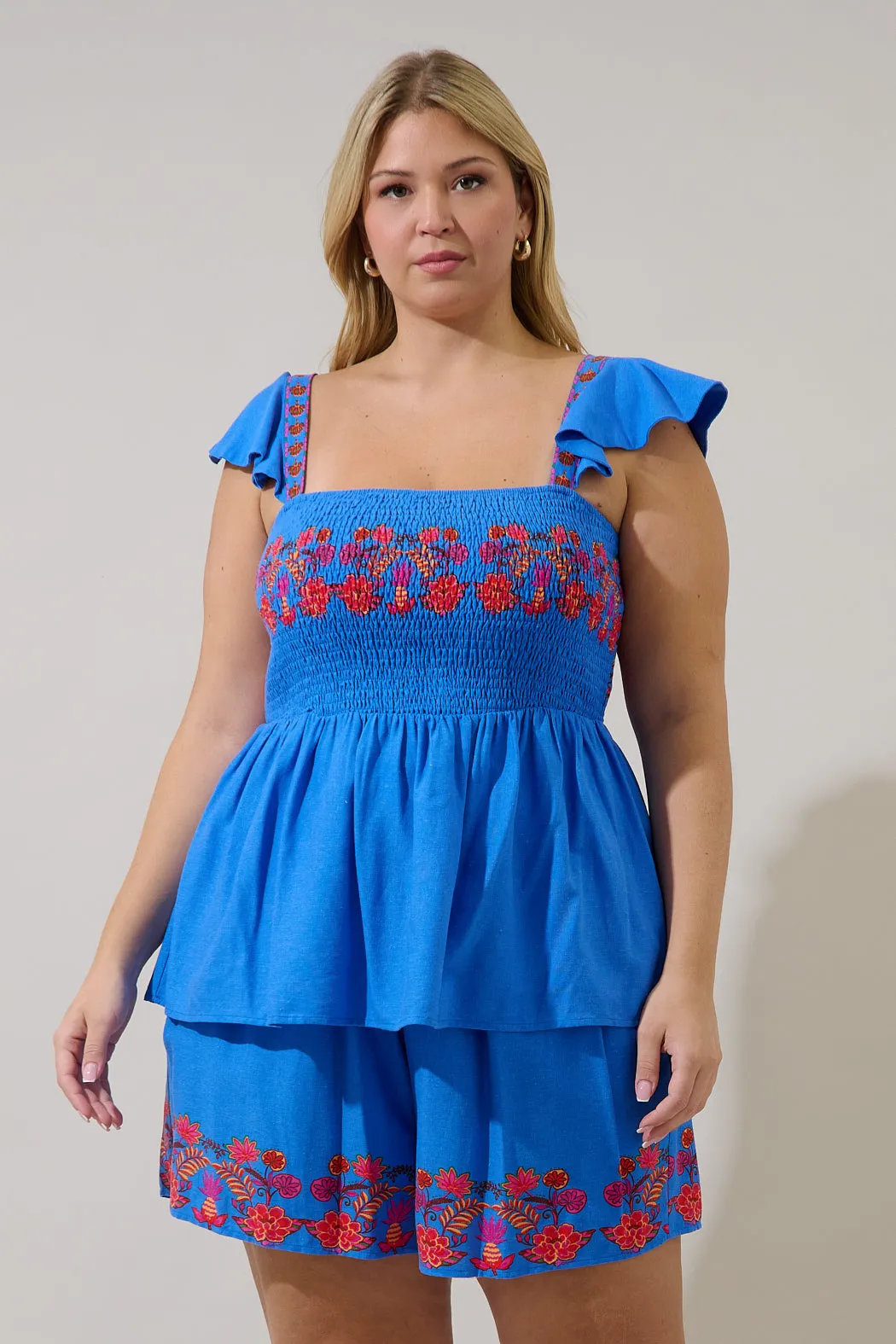 Isela Smocked Peplum Top Keizer Floral Curve sold by Sugarlips