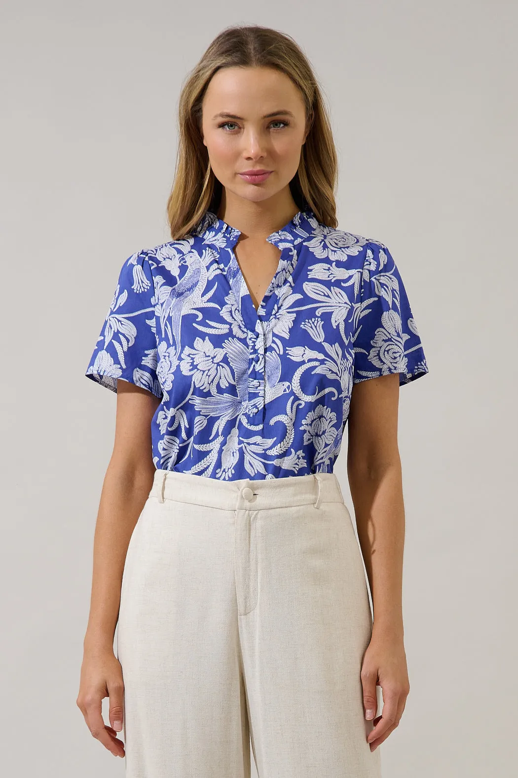 Firrie Split Neck Ruffle Top Viry Floral sold by Sugarlips