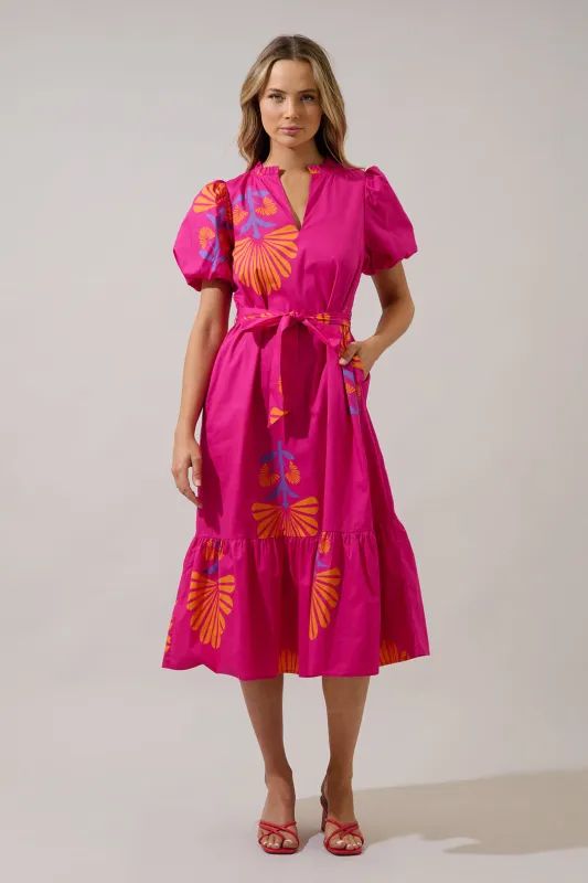 Melian Puff Sleeve Midi Dress Krane Geo made by Sugarlips