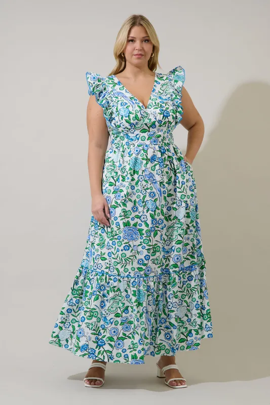 Mawar Ruffle Maxi Dress Gianne Floral Curve made by Sugarlips