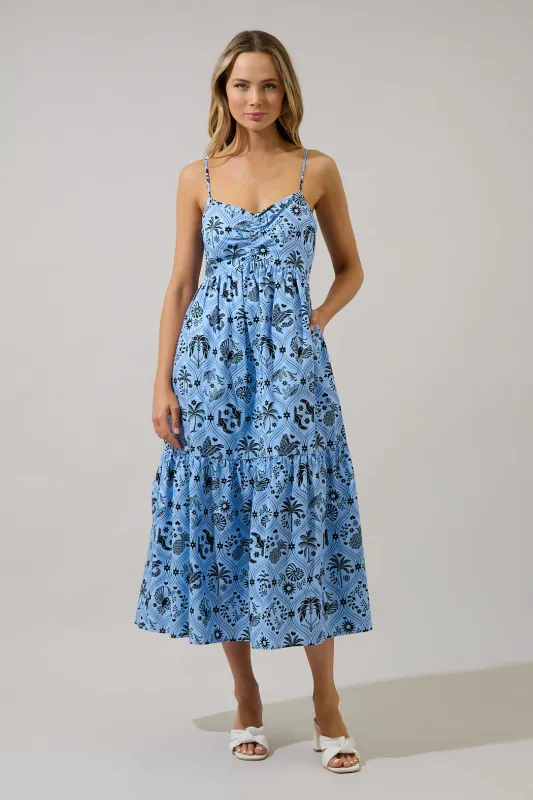 Tamer Ruched Midi Dress Feiry Tropics made by Sugarlips