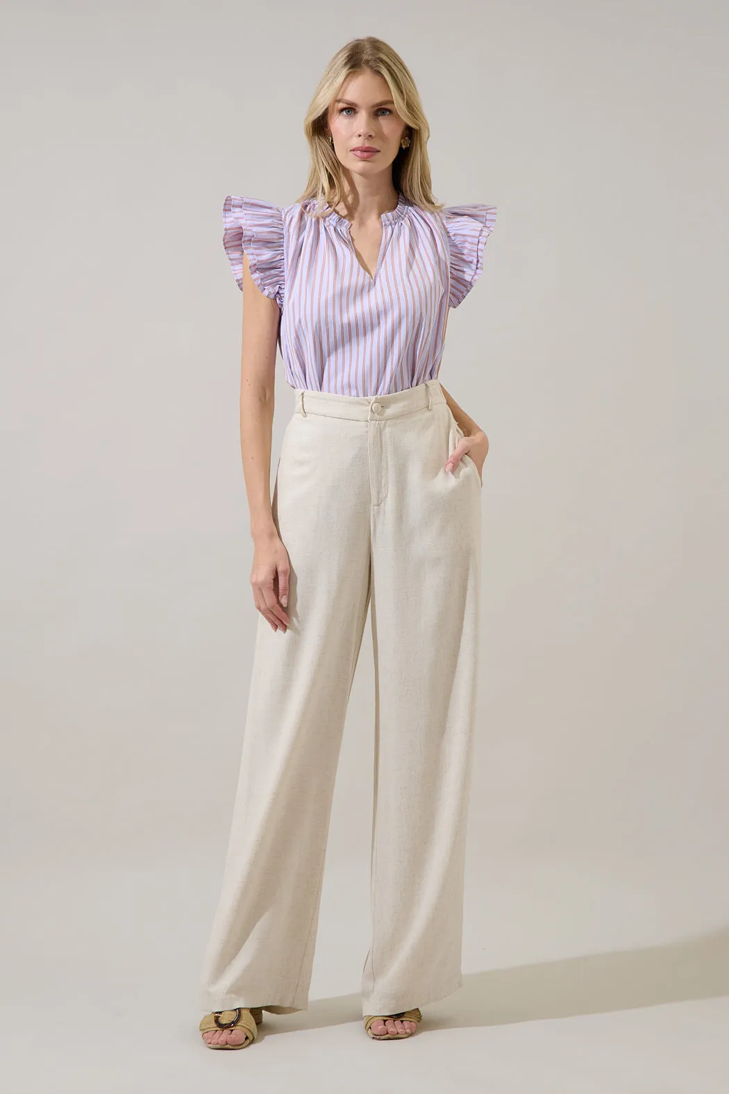 Risette Ruffle Split Neck Top Marvia Stripe sold by Sugarlips product image thumbnail 4