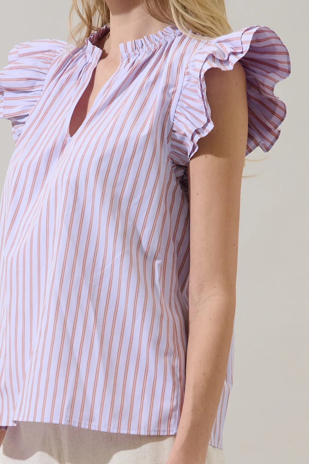 Risette Ruffle Split Neck Top Marvia Stripe sold by Sugarlips product image thumbnail 5