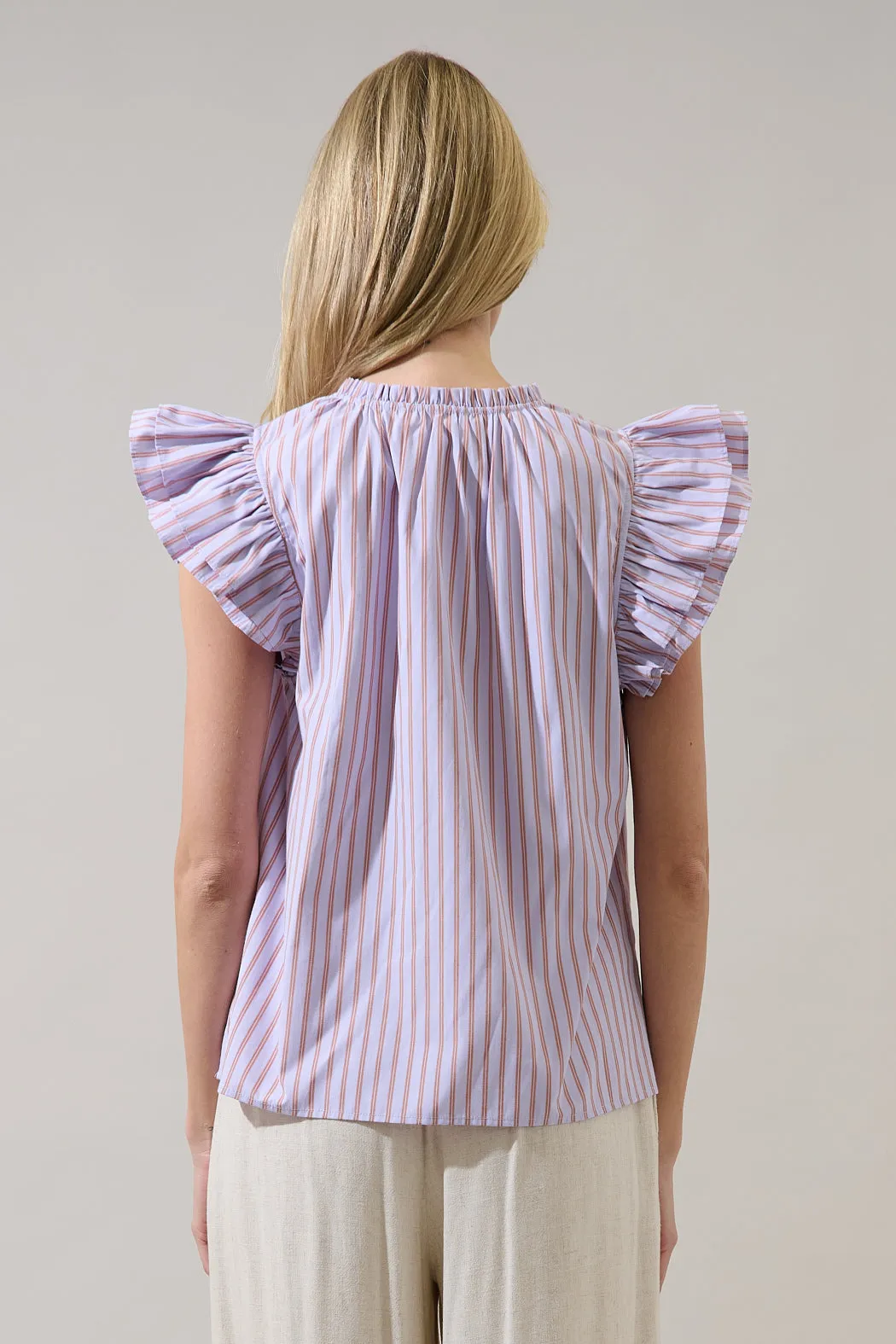 Risette Ruffle Split Neck Top Marvia Stripe sold by Sugarlips product image thumbnail 2