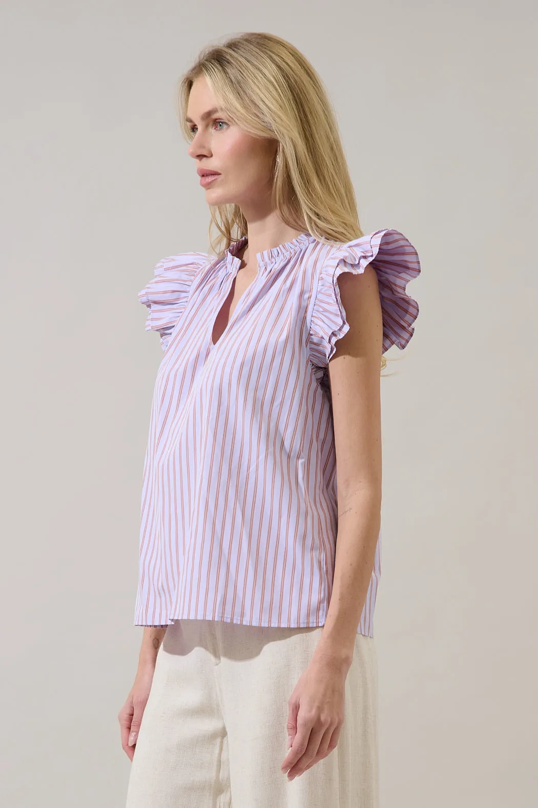 Risette Ruffle Split Neck Top Marvia Stripe sold by Sugarlips product image thumbnail 3
