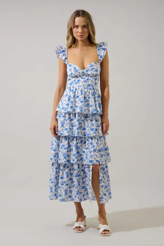 Covina Tiered Midi Dress Patty Floral made by Sugarlips