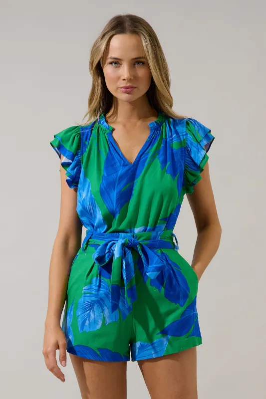 Risette Ruffle Split Neck Top Gresia Tropical made by Sugarlips