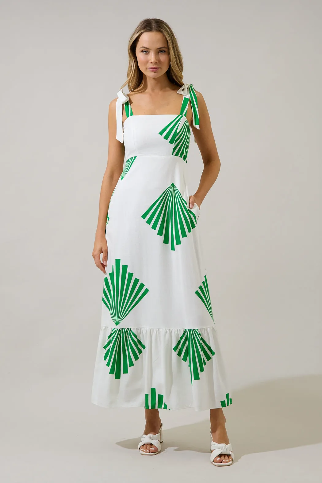 Hendy Shoulder Tie Maxi Dress Fan Breeze sold by Sugarlips product image thumbnail 2