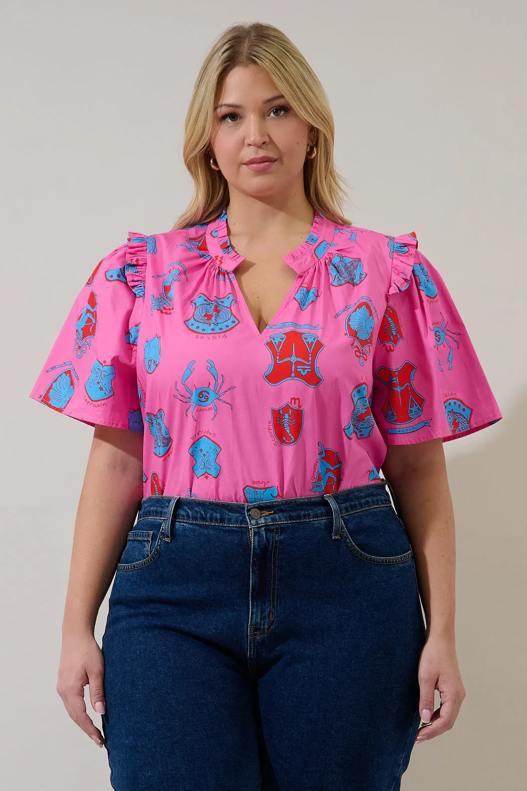 Mei Split Neck Top Zodiac Curve sold by Sugarlips
