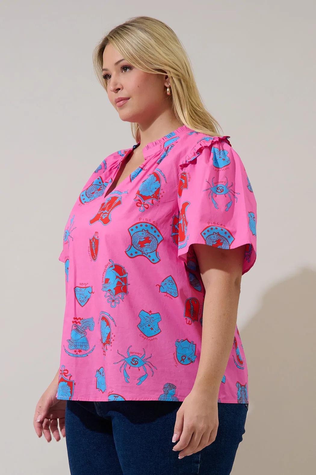Mei Split Neck Top Zodiac Curve sold by Sugarlips product image thumbnail 3
