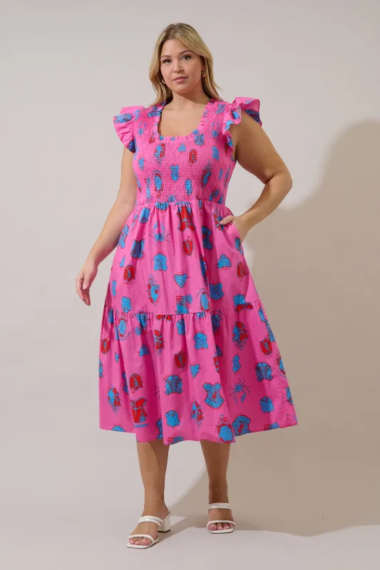 Glare Smock Tiered Midi Dress Zodiac Curve made by Sugarlips