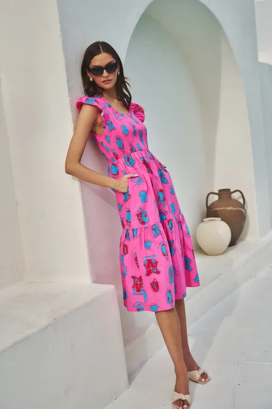 Glare Smock Tiered Midi Dress Zodiac made by Sugarlips