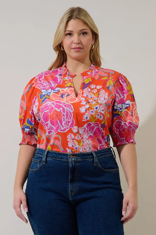 Reign Split Neck Top Dercy Floral Curve made by Sugarlips
