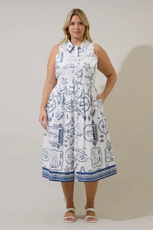 Catie Button Down Midi Dress Seaside Curve made by Sugarlips