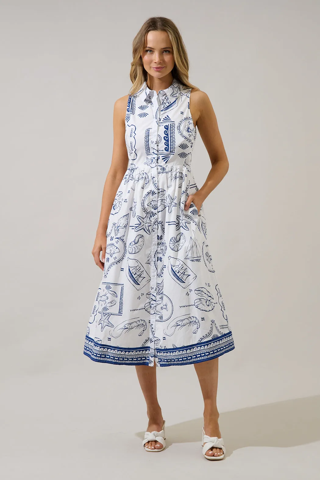 Catie Button Down Midi Dress Seaside sold by Sugarlips product image thumbnail 2
