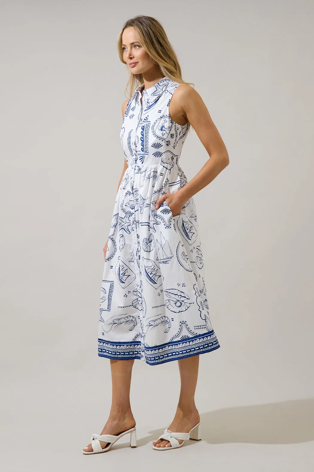 Catie Button Down Midi Dress Seaside sold by Sugarlips product image thumbnail 4