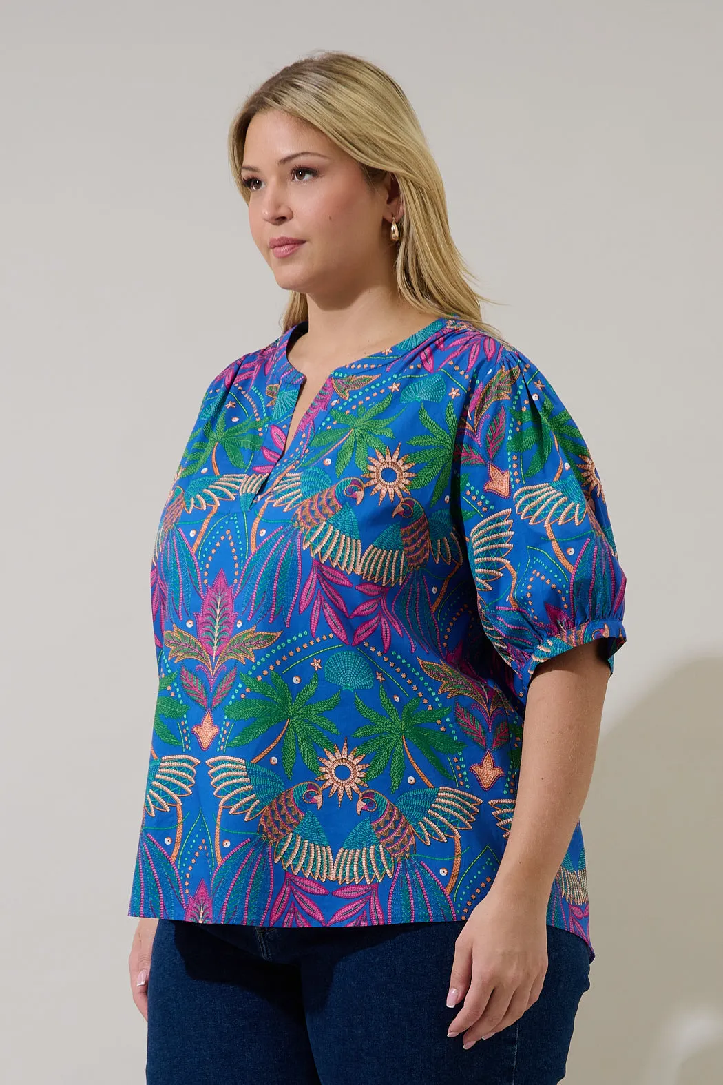 Neli Split Neck Top Yori Tropical Curve sold by Sugarlips product image thumbnail 3