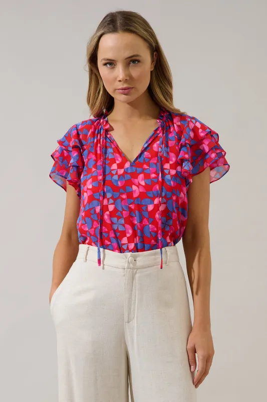 Donis Split Neck Blouse Averly Geo made by Sugarlips