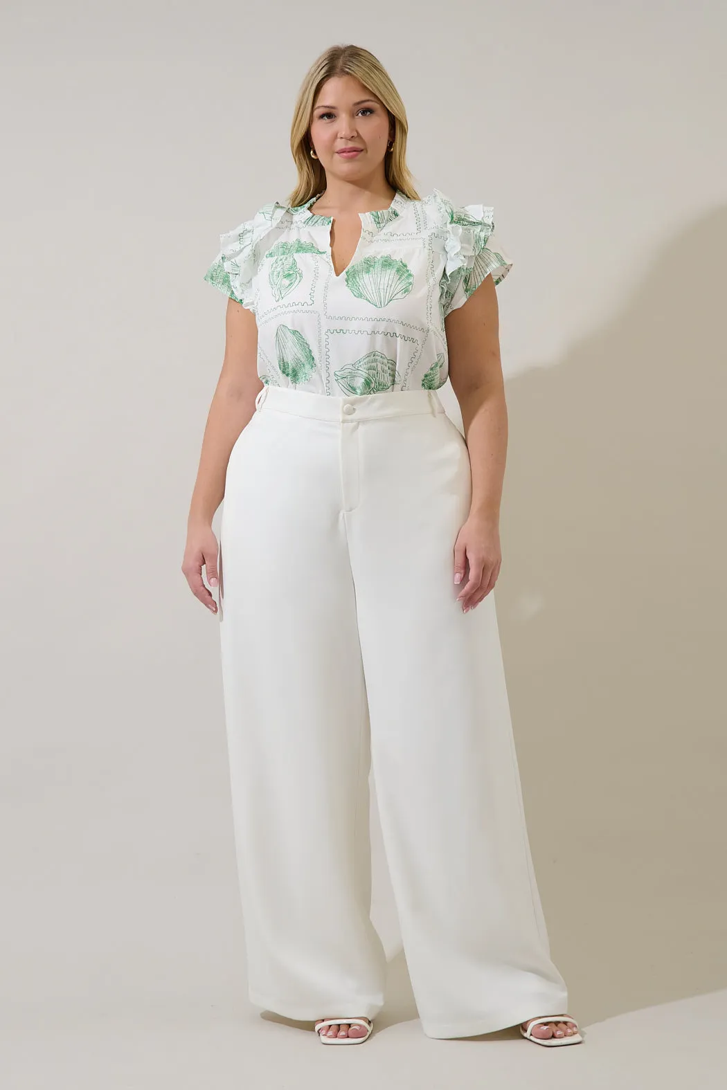 Ramona Ruffle Split Neck Top Seashell Bay Curve sold by Sugarlips product image thumbnail 4