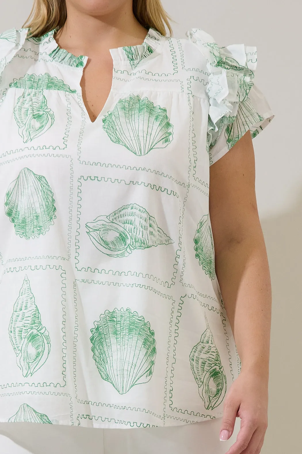 Ramona Ruffle Split Neck Top Seashell Bay Curve sold by Sugarlips product image thumbnail 5