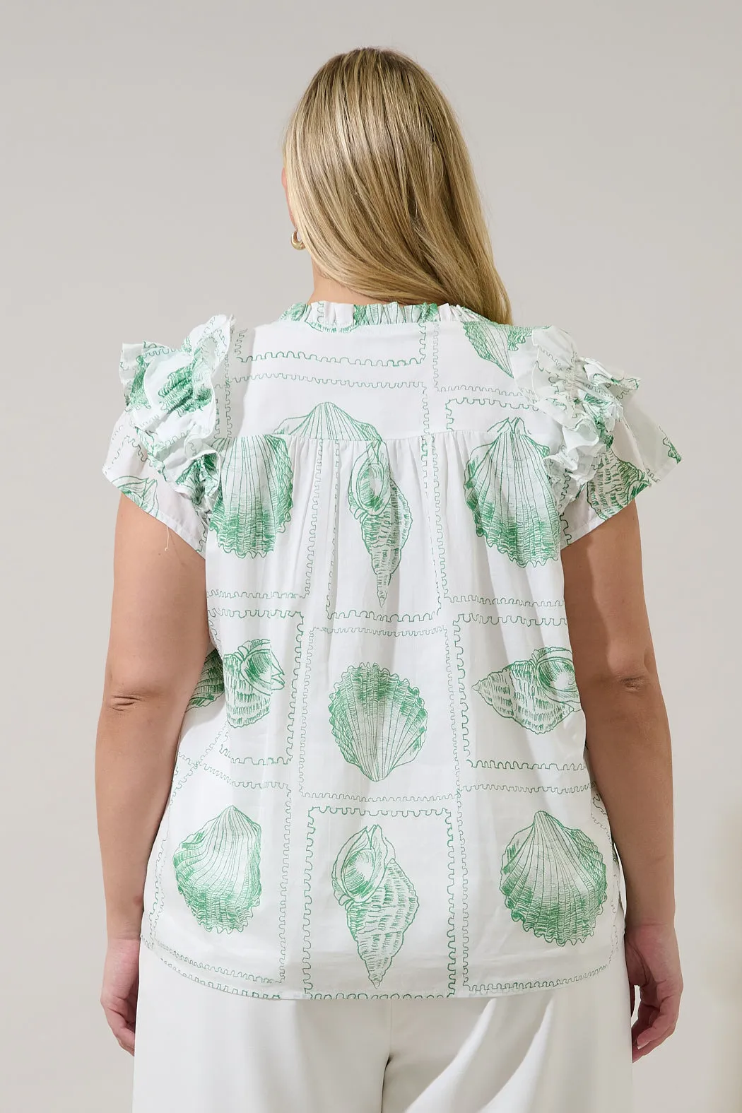 Ramona Ruffle Split Neck Top Seashell Bay Curve sold by Sugarlips product image thumbnail 2