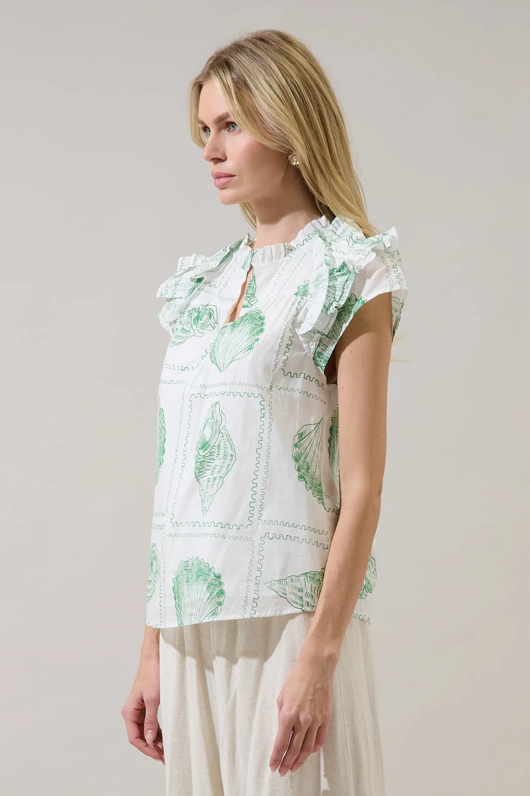 Ramona Ruffle Split Neck Top Seashell Bay sold by Sugarlips product image thumbnail 3