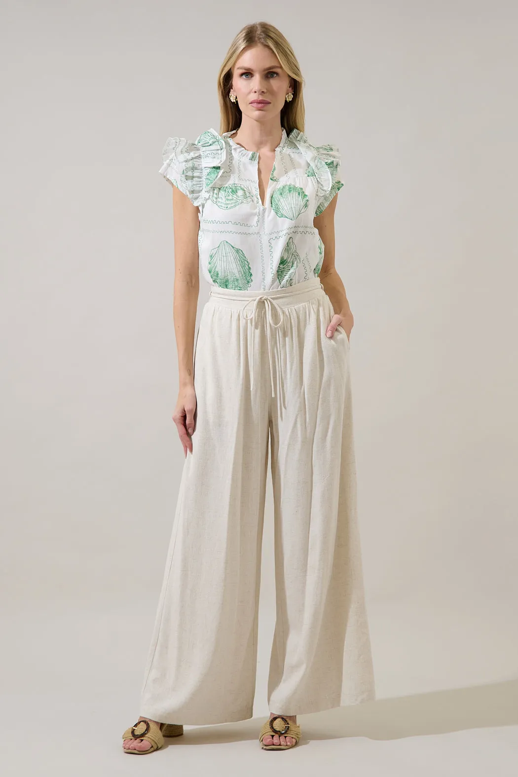 Ramona Ruffle Split Neck Top Seashell Bay sold by Sugarlips product image thumbnail 4