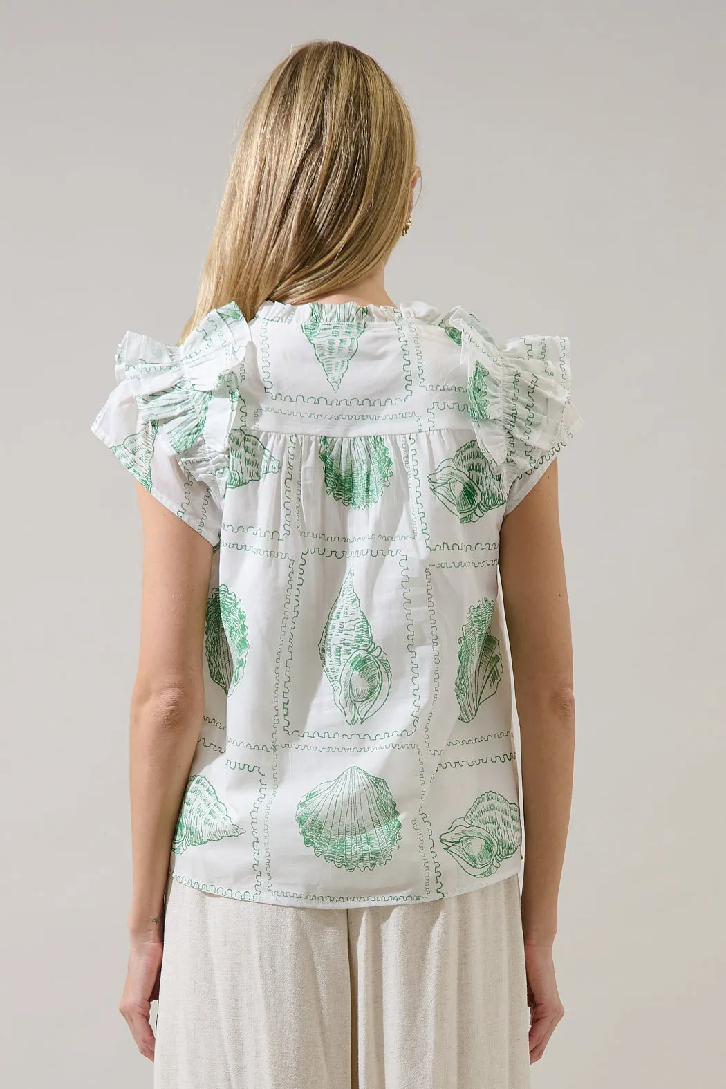 Ramona Ruffle Split Neck Top Seashell Bay sold by Sugarlips product image thumbnail 2