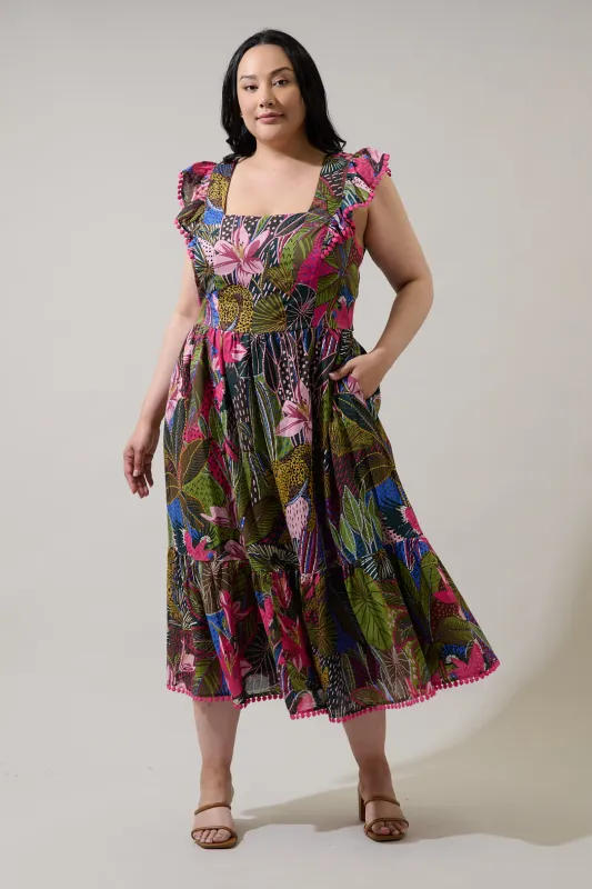 Maira Open Back Midi Dress Jenla Tropical Curve made by Sugarlips