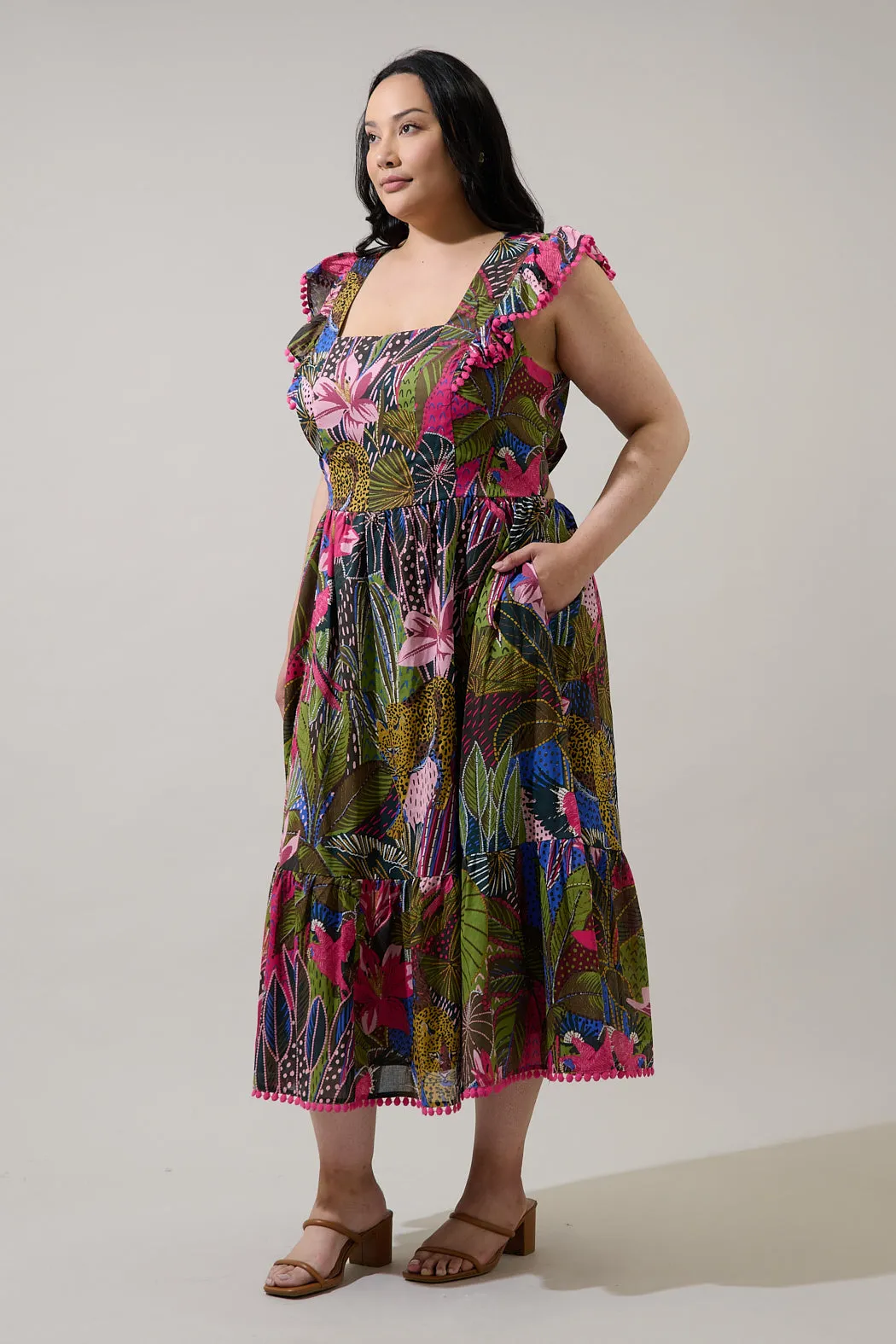 Maira Open Back Midi Dress Jenla Tropical Curve sold by Sugarlips product image thumbnail 3