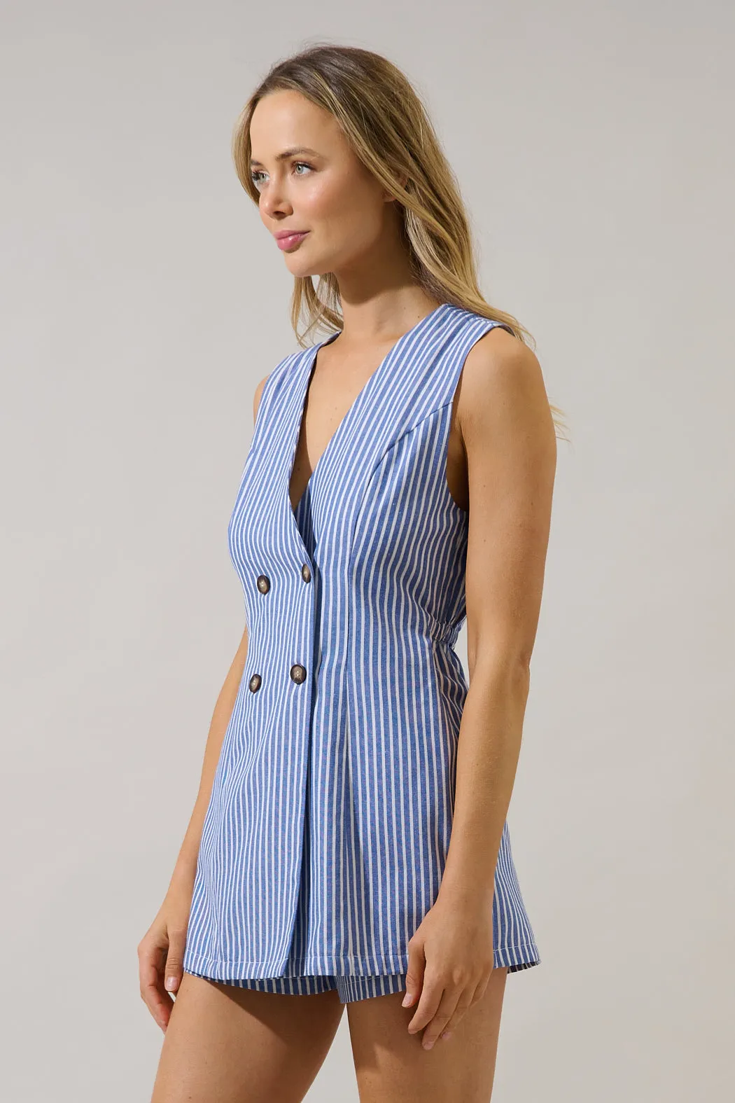 City Wrap Button Romper Sandy Stripe sold by Sugarlips product image thumbnail 4