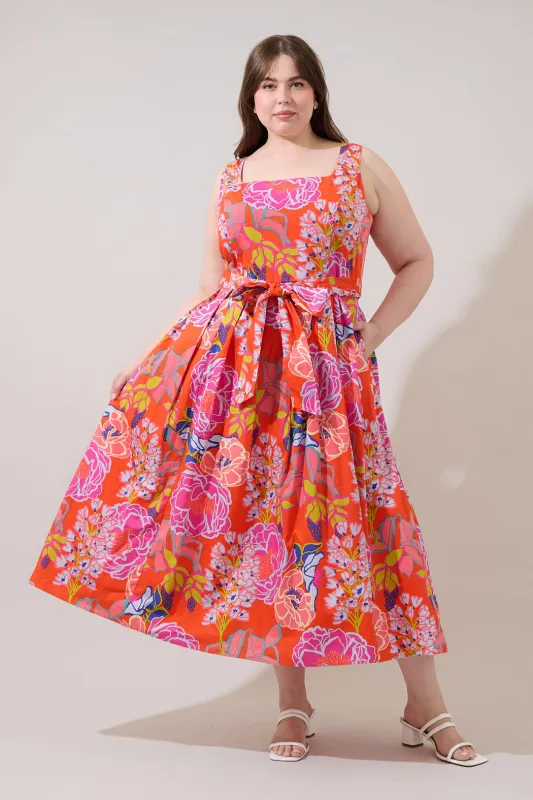 Rayen Sleeveless Midi Dress Dercy Floral Curve made by Sugarlips