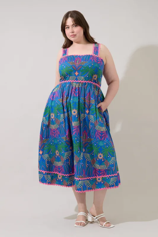 Rulley Pleated Midi Dress Yori Tropical Curve made by Sugarlips