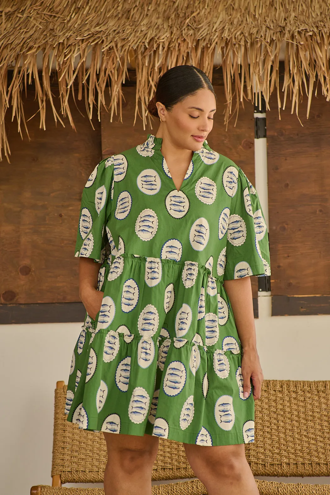 Dixie Split Neck Shift Dress Sardine Sea Curve sold by Sugarlips