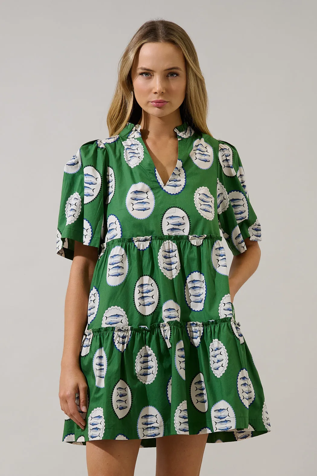 Dixie Split Neck Shift Dress Sardine Sea sold by Sugarlips