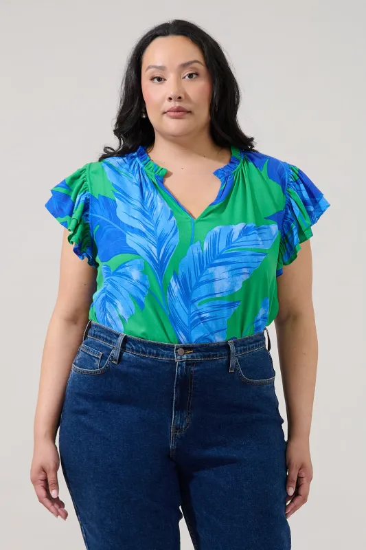 Risette Ruffle Split Neck Top Gresia Tropical Curve made by Sugarlips
