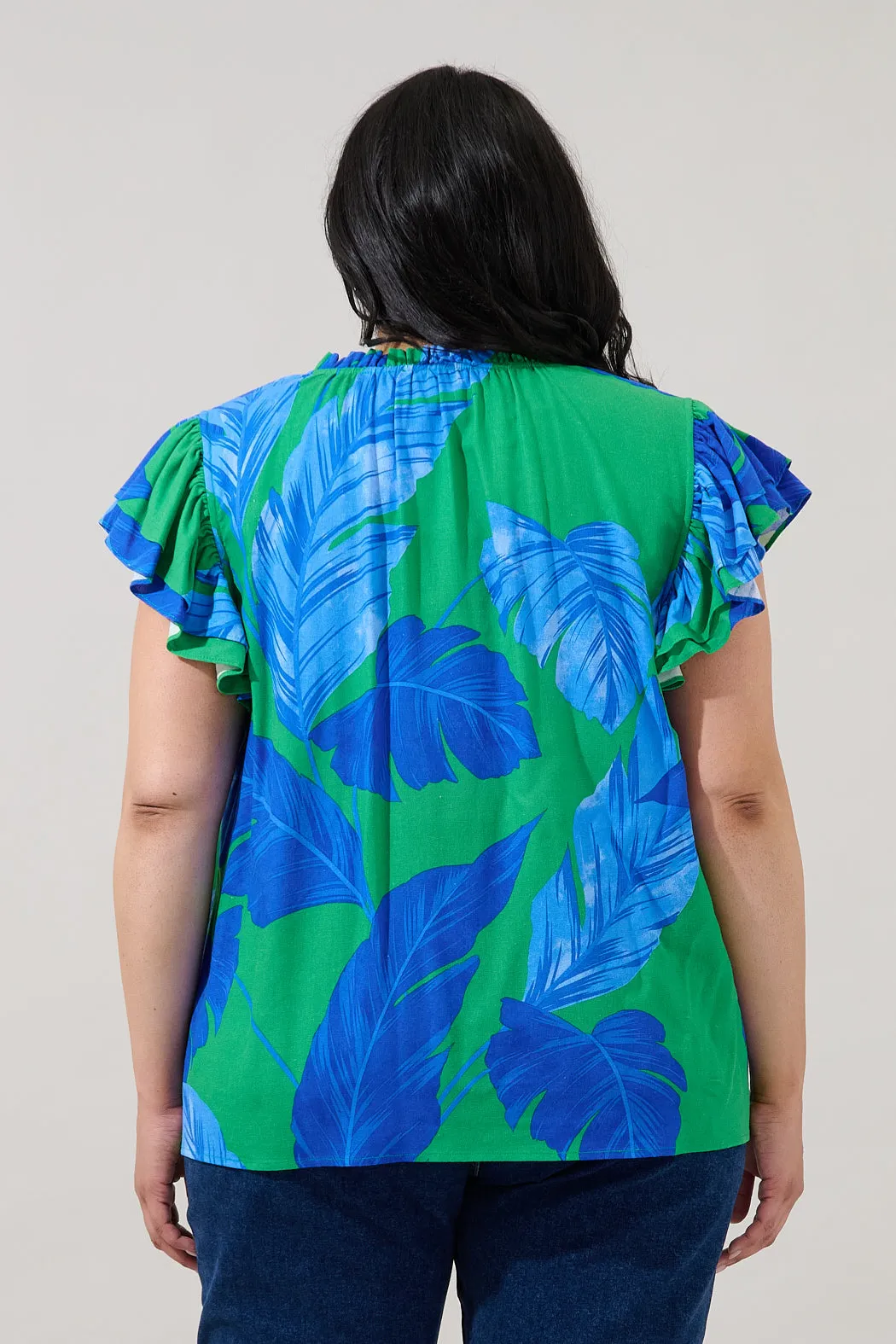Risette Ruffle Split Neck Top Gresia Tropical Curve sold by Sugarlips product image thumbnail 2